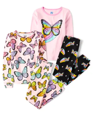 Girls Butterfly Snug Fit Cotton Pajamas 2-Pack