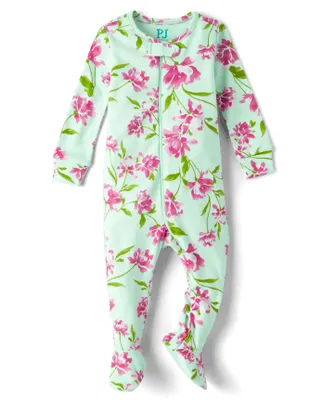 Baby And Toddler Girls Mommy Me Floral Snug Fit Cotton Footed One Piece Pajamas