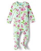 Baby And Toddler Girls Mommy Me Floral Snug Fit Cotton Footed One Piece Pajamas