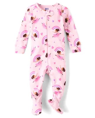 Baby And Toddler Girls Ballerina Snug Fit Cotton Footed One Piece Pajamas