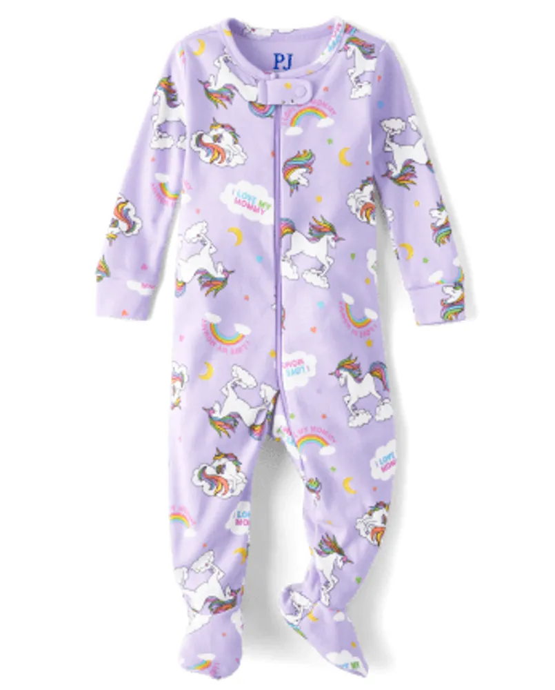 Baby And Toddler Girls Unicorn Snug Fit Cotton Footed One Piece Pajamas