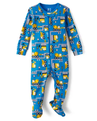 Baby And Toddler Boys Construction Snug Fit Cotton Footed One Piece Pajamas