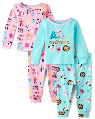 Baby And Toddler Girls Animal Snug Fit Cotton Pajamas 2-Pack