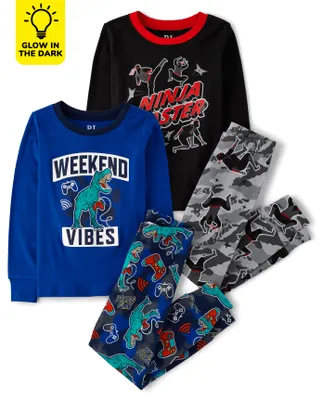 Boys Glow Dino Ninja Snug Fit Cotton Pajamas 2-Pack