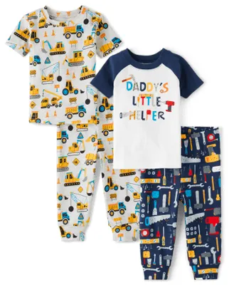 Baby And Toddler Boys Construction Snug Fit Cotton Pajamas 2-Pack