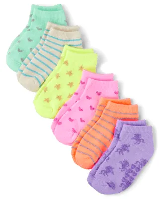 Baby And Toddler Girls Foil Heart Ankle Socks 6-Pack