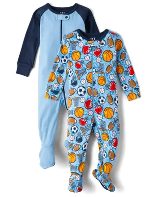 Baby And Toddler Boys Sport Snug Fit Cotton Footed One Piece Pajamas 2-Pack