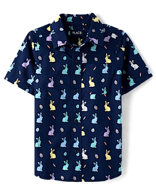 Chemise boutonnée en popeline motif lapin pour garçon