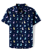 Chemise boutonnée en popeline motif lapin pour garçon