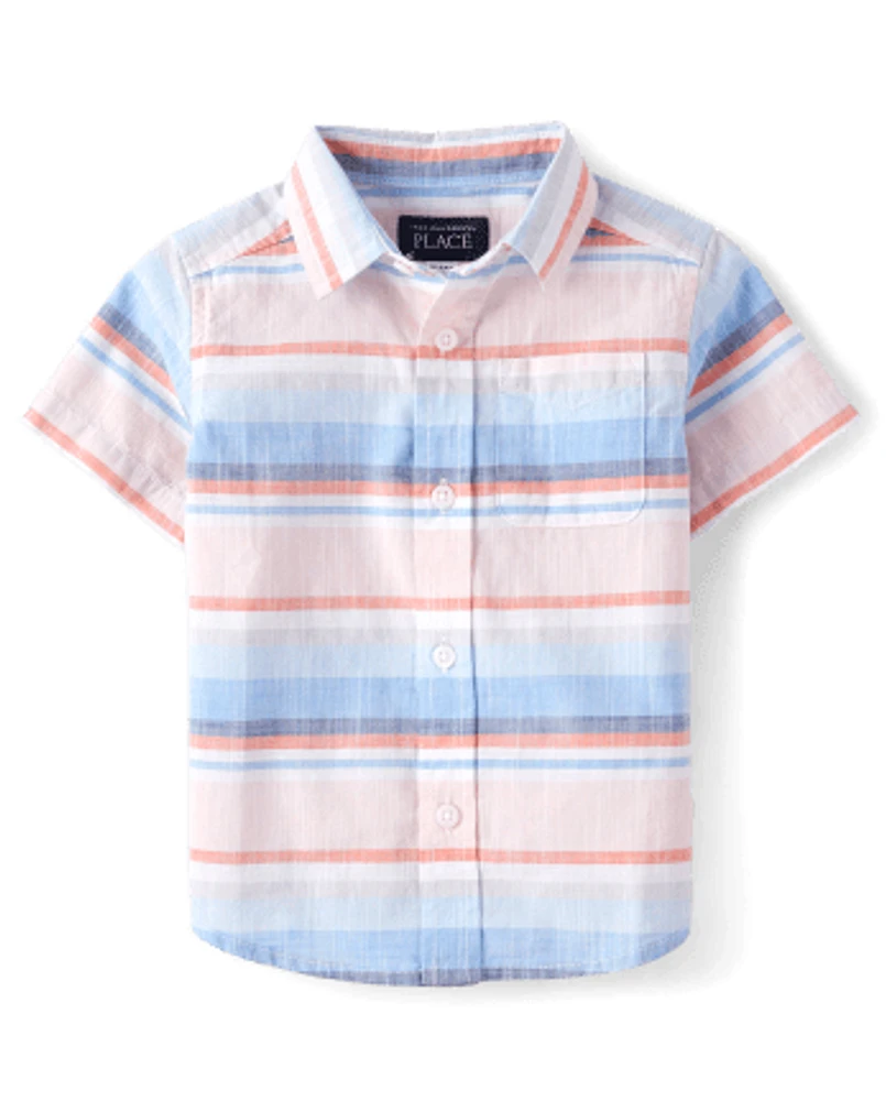 Baby And Toddler Boys Striped Chambray Button Up Shirt