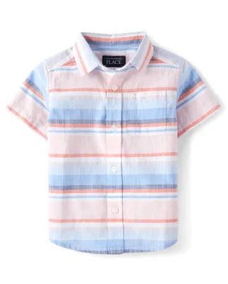 Baby And Toddler Boys Dad Me Striped Chambray Button Up Shirt
