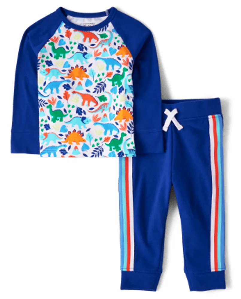 Baby And Toddler Boys Dino Colorblock 2-Piece Outfit Set