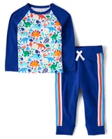 Baby And Toddler Boys Dino Colorblock 2-Piece Outfit Set