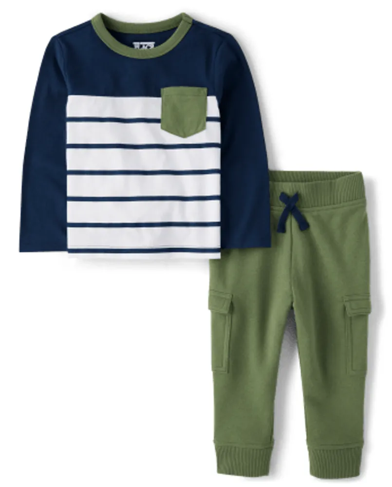 Baby And Toddler Boys Striped Colorblock 2-Piece Outfit Set