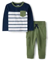 Baby And Toddler Boys Striped Colorblock 2-Piece Outfit Set