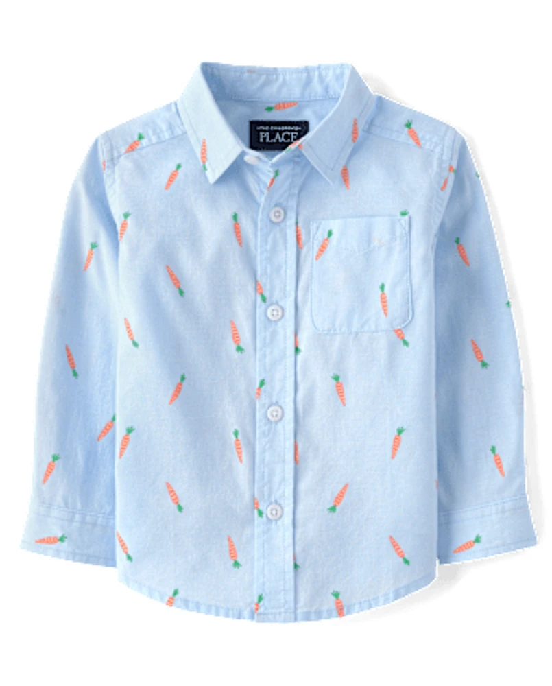 Baby And Toddler Boys Carrot Poplin Button Up Shirt