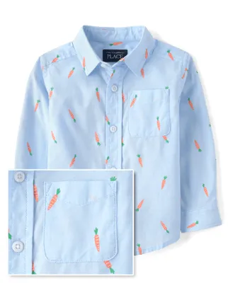 Baby And Toddler Boys Carrot Poplin Button Up Shirt