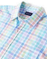 Mens Dad And Me Rainbow Gingham Poplin Button Up Shirt