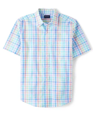 Mens Dad And Me Rainbow Gingham Poplin Button Up Shirt