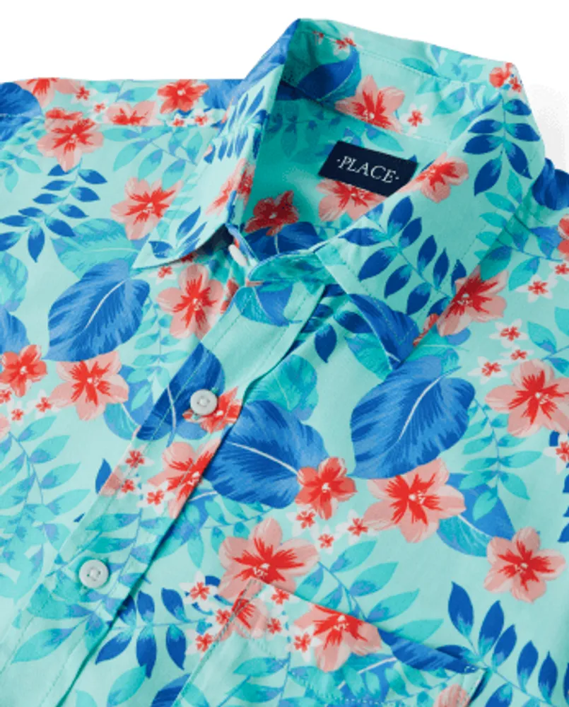 Mens Matching Family Tropical Button Up Shirt