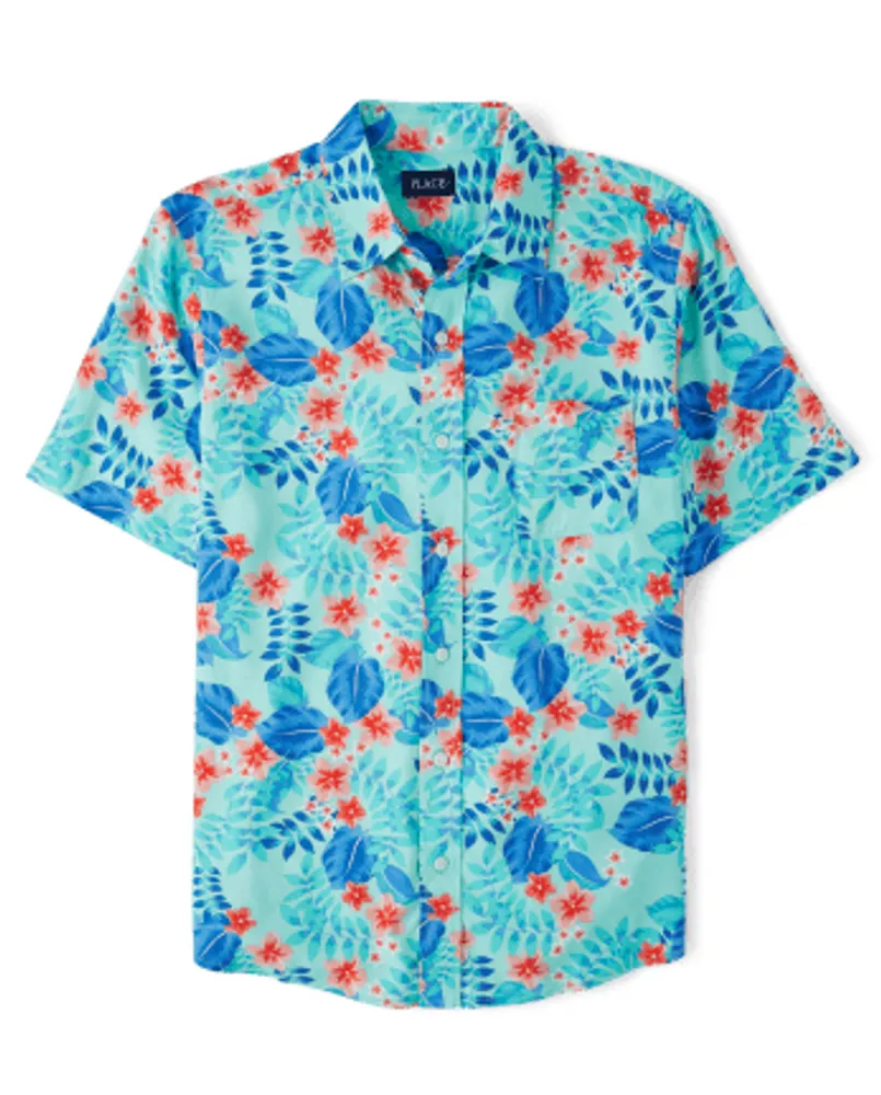 Mens Matching Family Tropical Button Up Shirt