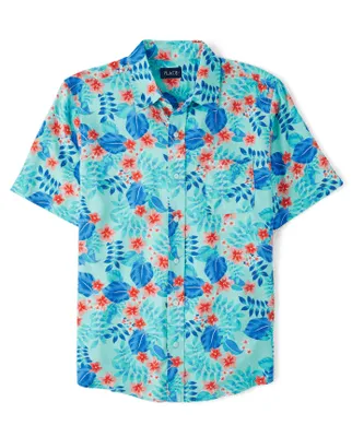 Mens Matching Family Tropical Button Up Shirt
