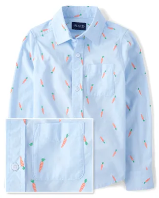 Chemise boutonnée en popeline à motif carotte pour garçon