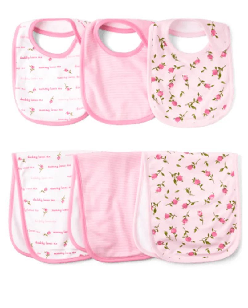 Baby Girls Floral Bib And Burp Cloth 6-Piece Set