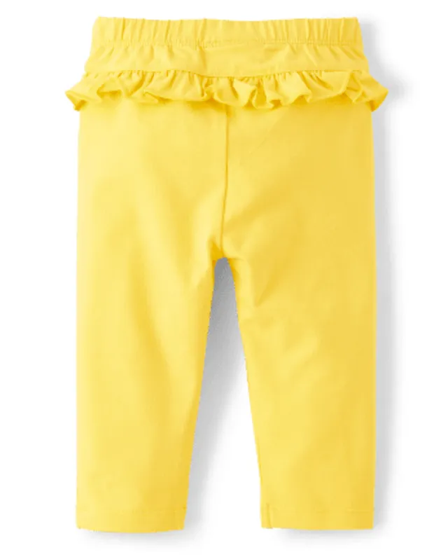 Baby Girls Mix And Match Lemon Print And Solid Knit Ruffle Leggings 2-Pack