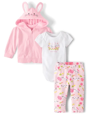 Baby Girls Bunny 3-Piece Playwear Set