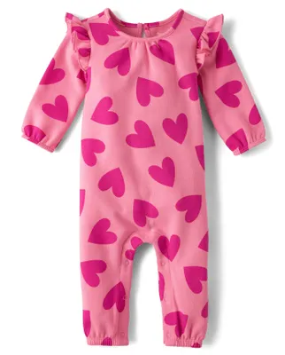 Baby Girls Heart Fleece Romper