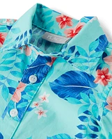 Baby Boys Matching Family Tropical Poplin Romper 2-Piece Outfit Set