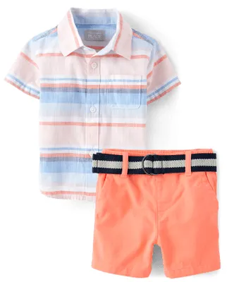 Baby Boys Dad And Me Striped Chambray 2-Piece Outfit Set
