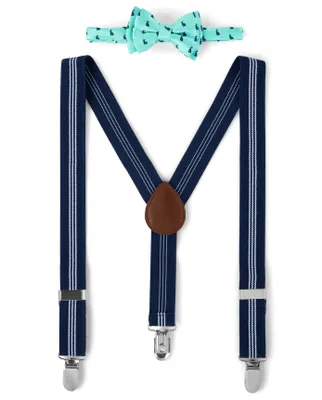 Toddler Boys Bunny Bow Tie And Suspenders 2-Piece Set