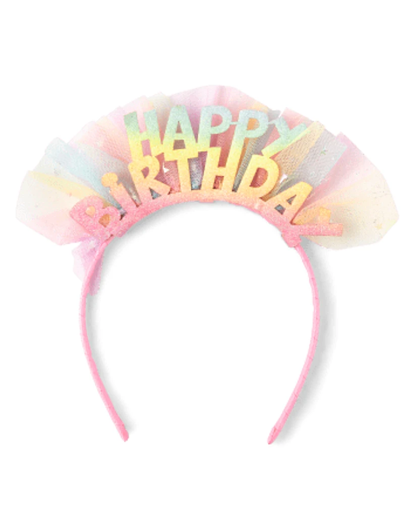 Girls Rainbow Happy Birthday Headband