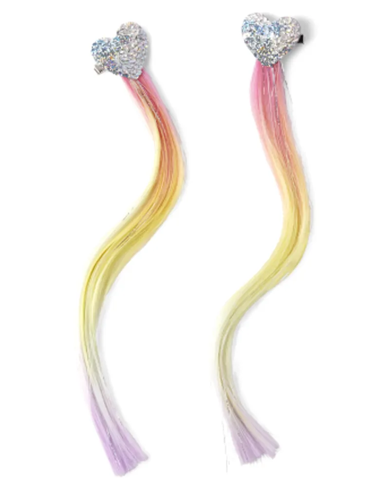 Girls Rainbow Sequin Heart Hair Extension Hair Clip 2-Pack