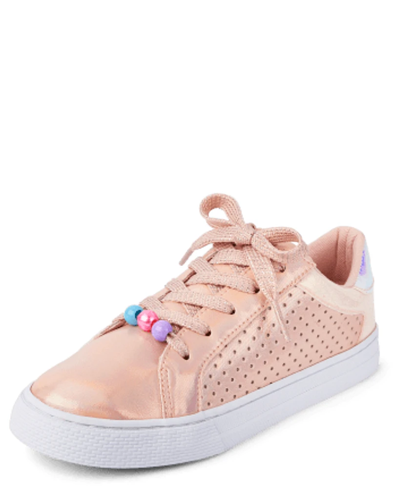 Girls Metallic Perforated Low Top Sneakers