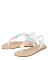 Girls Glitter Heart Faux Patent Leather T-Strap Sandals