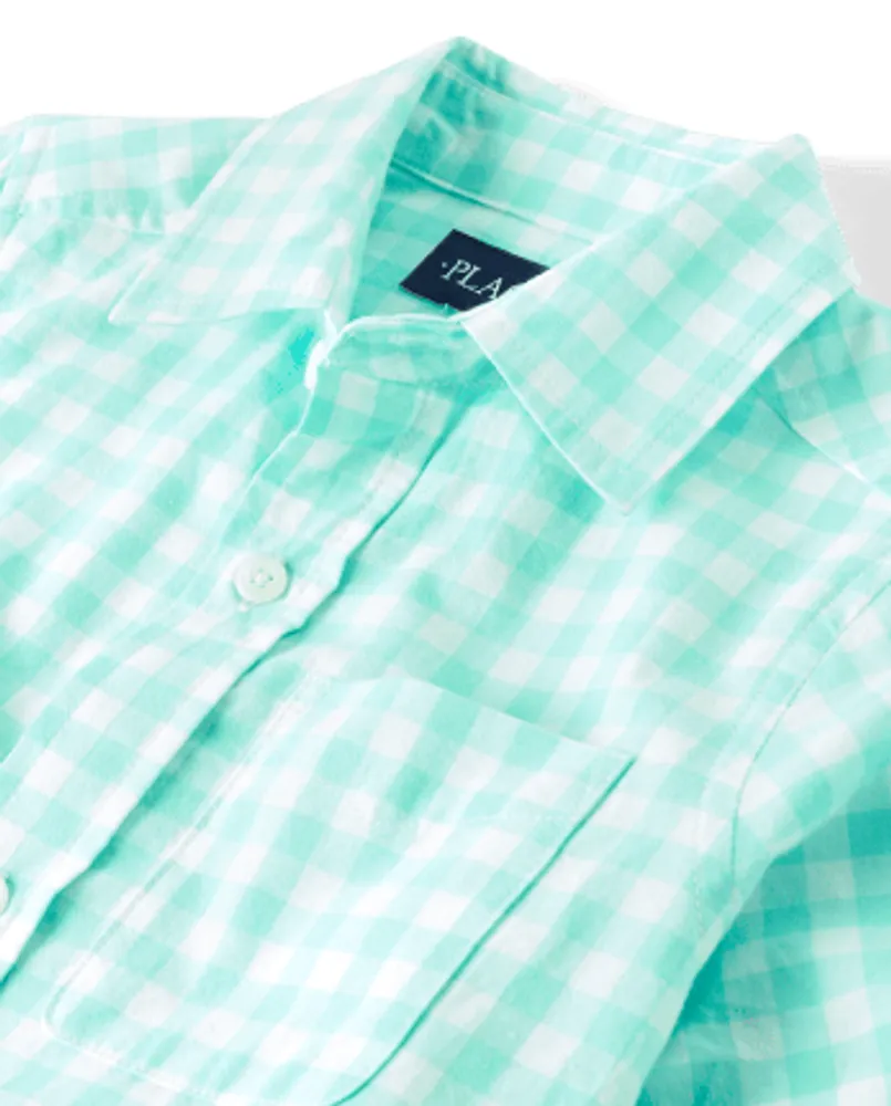 Boys Dad And Me Gingham Poplin Button Up Shirt