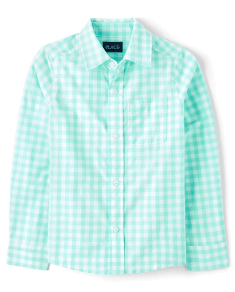 Boys Dad And Me Gingham Poplin Button Up Shirt