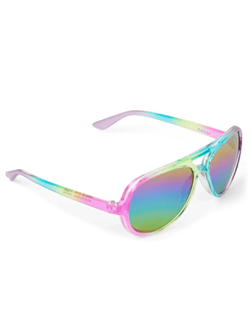 Toddler Girls Rainbow Tie Dye Aviator Sunglasses