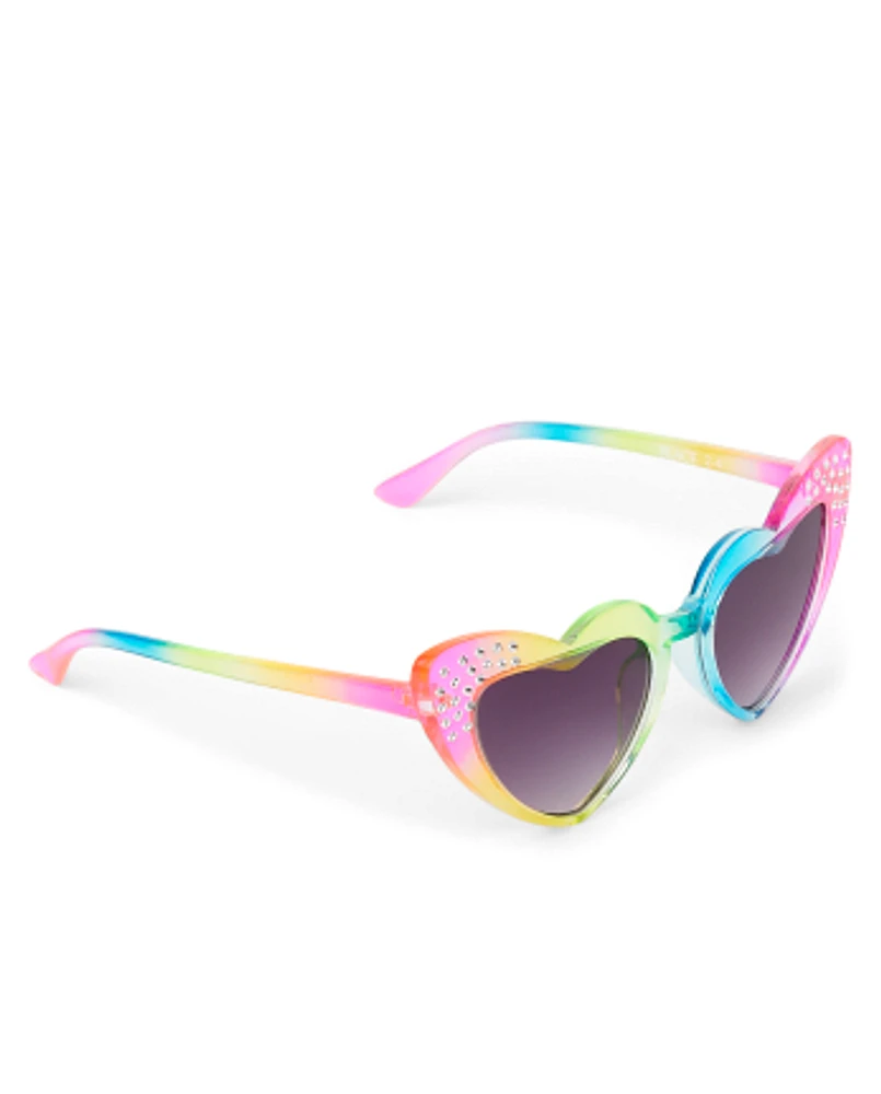 Toddler Girls Rhinestone Rainbow Heart Sunglasses