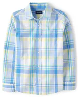 Boys Dad And Me Plaid Poplin Button Up Shirt