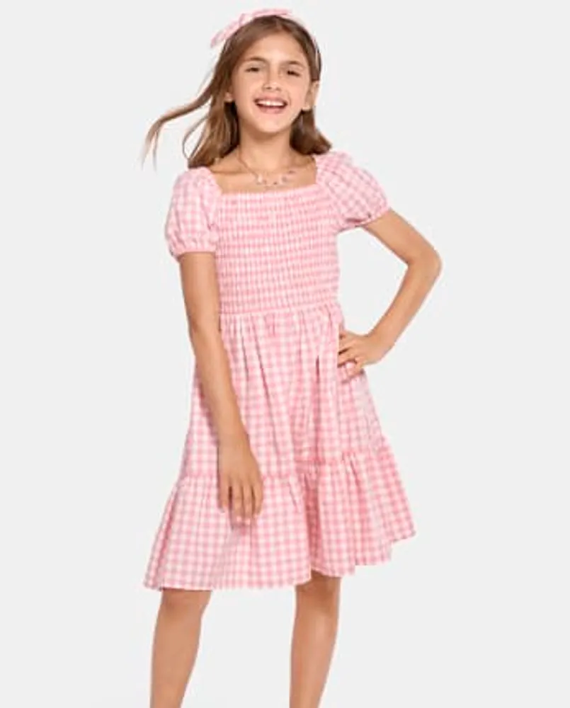 Girls Mommy And Me Gingham Poplin Tiered Dress