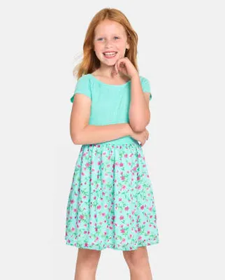 Girls Floral Smocked Fit And Flare Dress