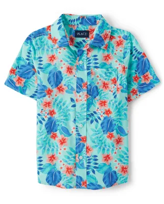 Boys Matching Family Tropical Button Up Shirt