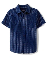 Boys Print Poplin Button Up Shirt