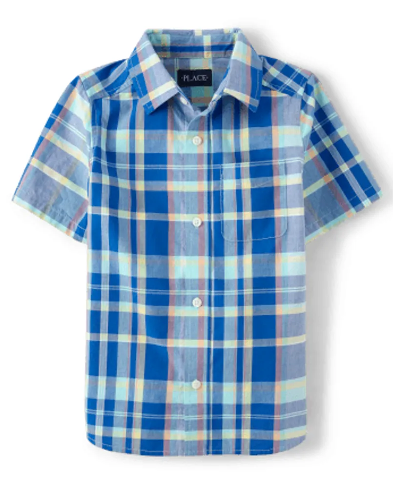 Boys Plaid Poplin Button Up Shirt