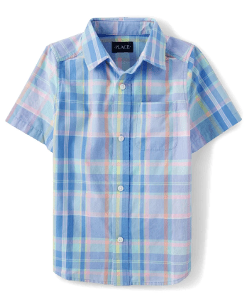 Boys Plaid Poplin Button Up Shirt