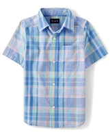 Boys Plaid Poplin Button Up Shirt